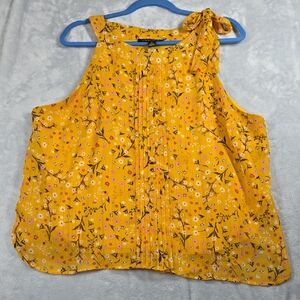 A LOVE STORY Women's Top XL Floral Beautiful Tie Blouse Sleeveless 0747